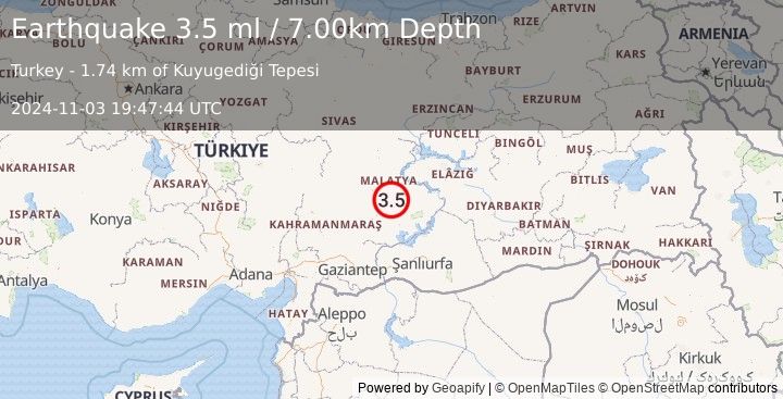 Earthquake EASTERN TURKEY (3.5 ml) (2024-11-03 19:47:44 UTC)