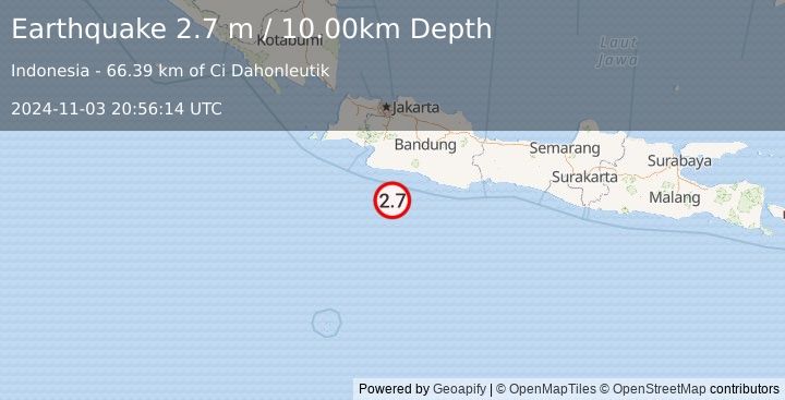 Earthquake SOUTH OF JAVA, INDONESIA (2.7 m) (2024-11-03 20:56:14 UTC)