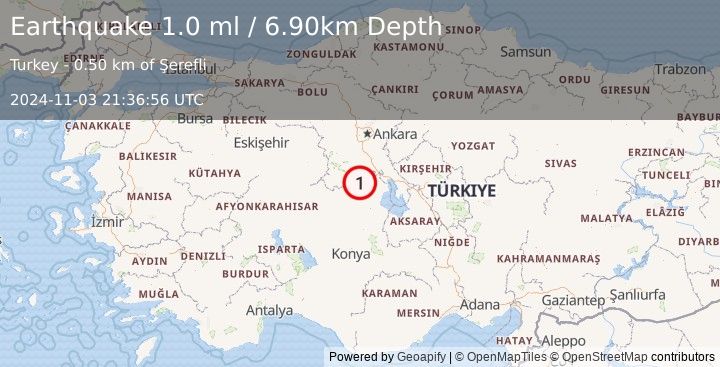 Earthquake CENTRAL TURKEY (1.0 ml) (2024-11-03 21:36:56 UTC)