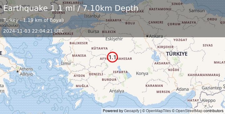 Earthquake WESTERN TURKEY (1.1 ml) (2024-11-03 22:04:21 UTC)