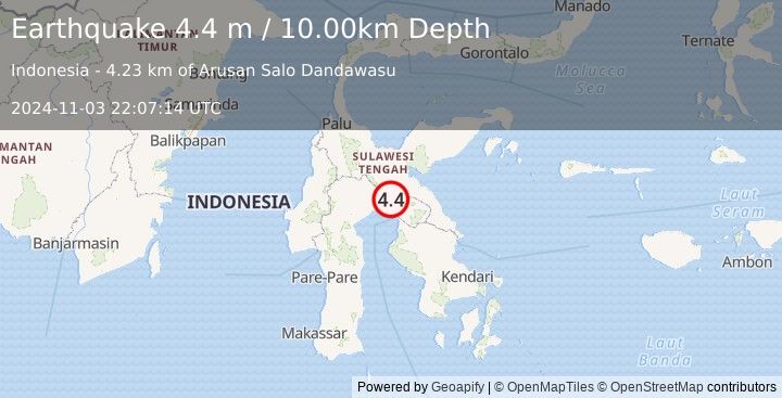 Earthquake SULAWESI, INDONESIA (4.4 m) (2024-11-03 22:07:14 UTC)