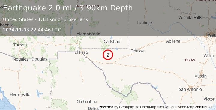 Earthquake WESTERN TEXAS (2.0 ml) (2024-11-03 22:44:46 UTC)