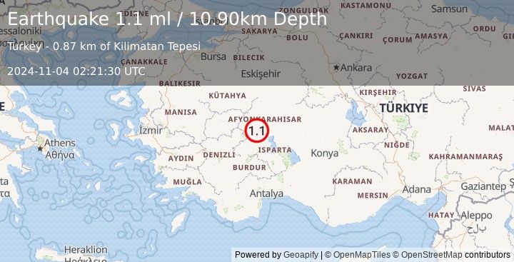 Earthquake WESTERN TURKEY (1.1 ml) (2024-11-04 02:21:30 UTC)