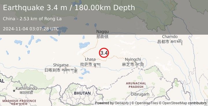 Earthquake EASTERN XIZANG (3.4 m) (2024-11-04 03:07:28 UTC)