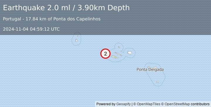 Earthquake AZORES ISLANDS, PORTUGAL (2.0 ml) (2024-11-04 04:59:12 UTC)