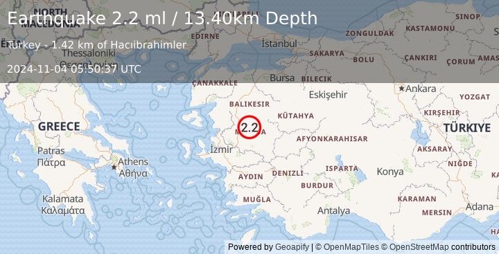 Earthquake WESTERN TURKEY (2.2 ml) (2024-11-04 05:50:37 UTC)