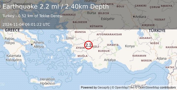 Earthquake WESTERN TURKEY (2.2 ml) (2024-11-04 06:01:22 UTC)