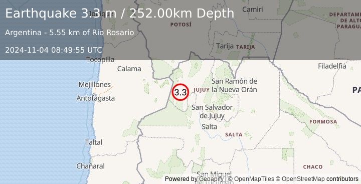 Earthquake JUJUY, ARGENTINA (3.3 m) (2024-11-04 08:49:55 UTC)