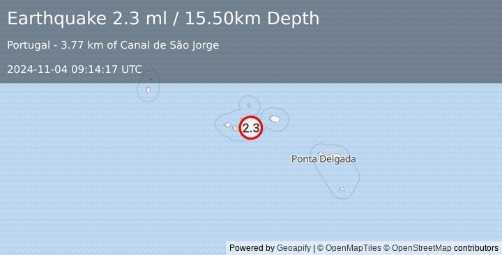 Earthquake AZORES ISLANDS, PORTUGAL (2.3 ml) (2024-11-04 09:14:17 UTC)