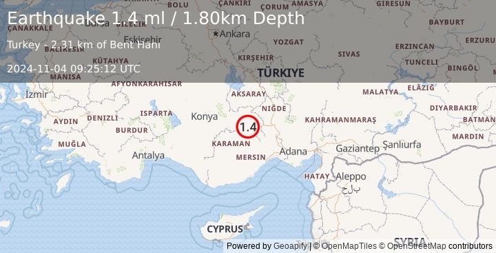 Earthquake CENTRAL TURKEY (1.4 ml) (2024-11-04 09:25:12 UTC)