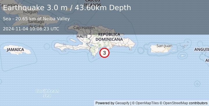 Earthquake DOMINICAN REPUBLIC REGION (3.0 m) (2024-11-04 10:08:23 UTC)