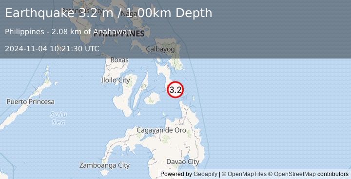 Earthquake LEYTE, PHILIPPINES (3.2 m) (2024-11-04 10:21:30 UTC)