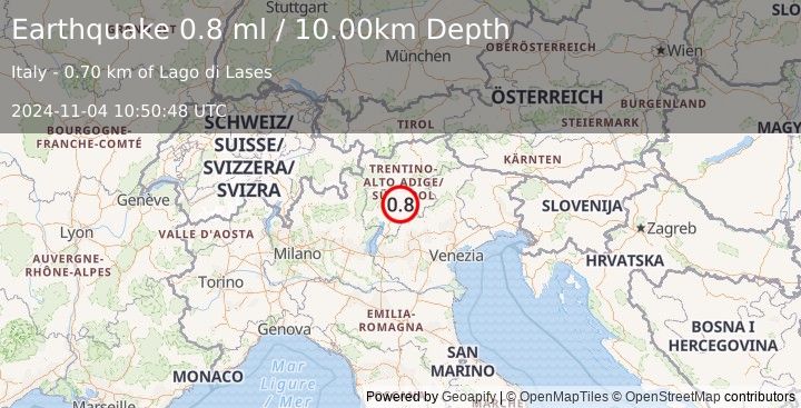 Earthquake NORTHERN ITALY (0.8 ml) (2024-11-04 10:50:48 UTC)