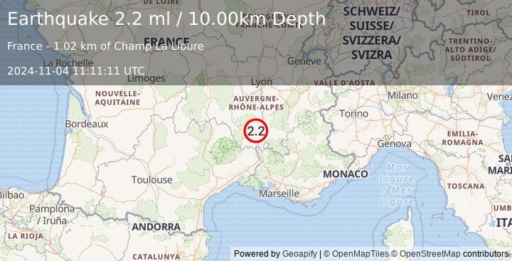 Earthquake FRANCE (2.2 ml) (2024-11-04 11:11:11 UTC)