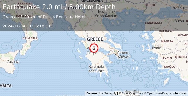 Earthquake GREECE (2.0 ml) (2024-11-04 11:16:18 UTC)