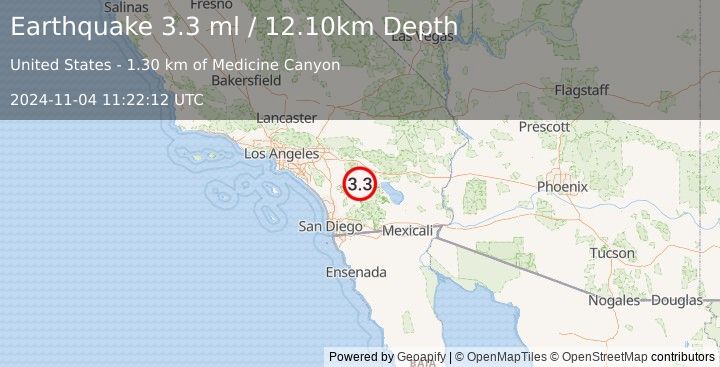 Earthquake SOUTHERN CALIFORNIA (3.3 ml) (2024-11-04 11:22:12 UTC)