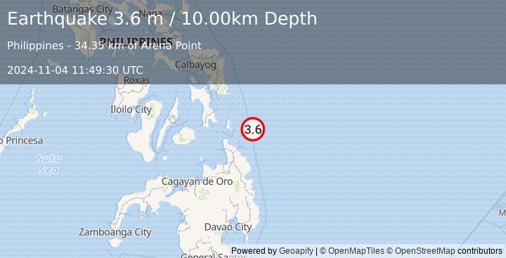 Earthquake PHILIPPINE ISLANDS REGION (3.6 m) (2024-11-04 11:49:30 UTC)