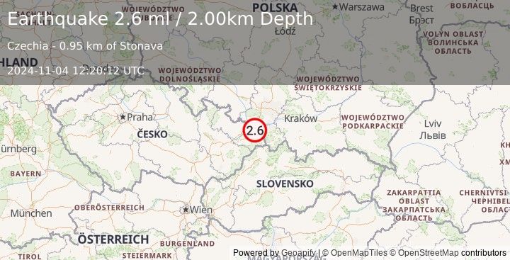 Earthquake CZECH REPUBLIC (2.6 ml) (2024-11-04 12:20:12 UTC)