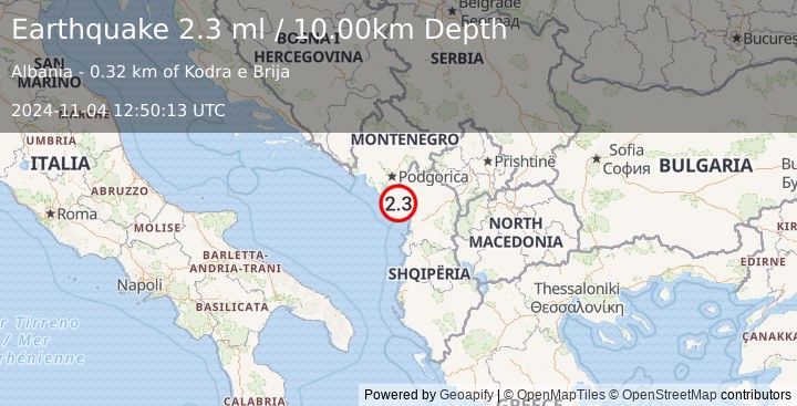 Earthquake ALBANIA (2.3 ml) (2024-11-04 12:50:13 UTC)