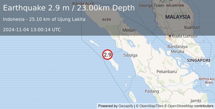 Earthquake NIAS REGION, INDONESIA (2.9 m) (2024-11-04 13:00:14 UTC)