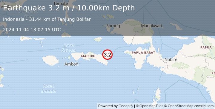 Earthquake SERAM, INDONESIA (3.2 m) (2024-11-04 13:07:15 UTC)