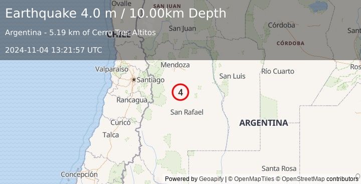 Earthquake MENDOZA, ARGENTINA (4.0 m) (2024-11-04 13:21:57 UTC)