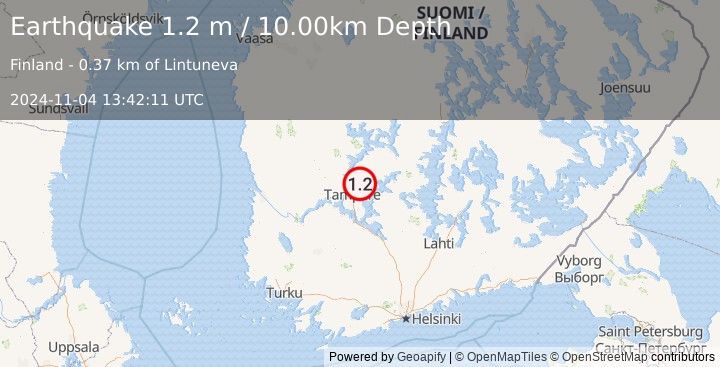 Earthquake FINLAND (1.2 m) (2024-11-04 13:42:11 UTC)