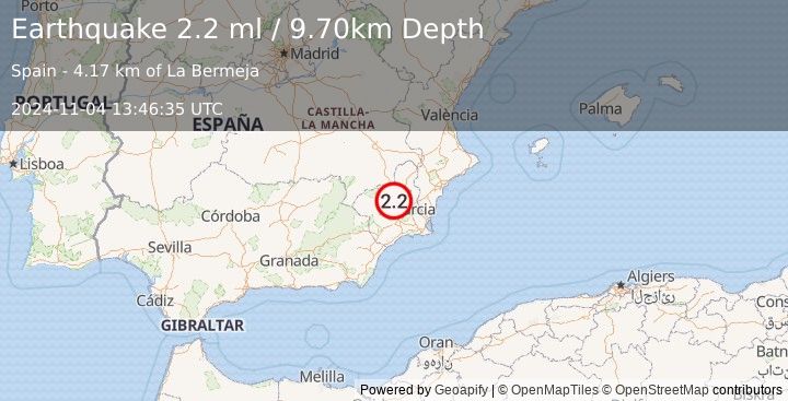 Earthquake SPAIN (2.2 ml) (2024-11-04 13:46:35 UTC)