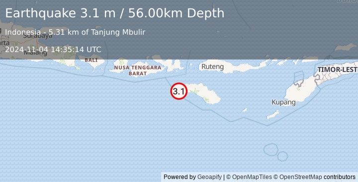 Earthquake SUMBAWA REGION, INDONESIA (3.1 m) (2024-11-04 14:35:14 UTC)