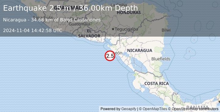 Earthquake NEAR COAST OF NICARAGUA (2.5 m) (2024-11-04 14:42:58 UTC)