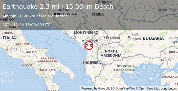 Earthquake ALBANIA (2.3 ml) (2024-11-04 15:03:40 UTC)