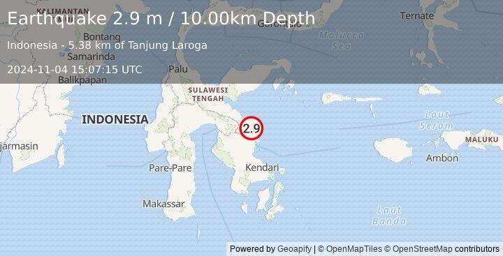 Earthquake SULAWESI, INDONESIA (2.9 m) (2024-11-04 15:07:15 UTC)