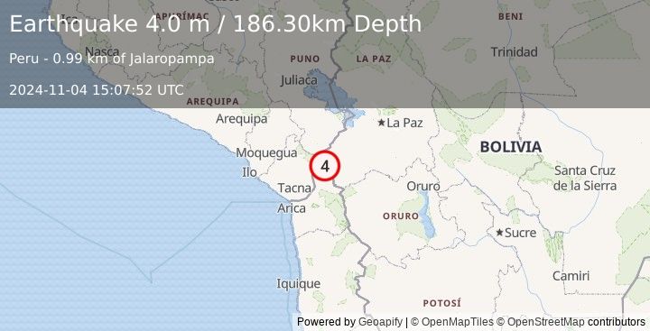 Earthquake SOUTHERN PERU (4.0 m) (2024-11-04 15:07:52 UTC)