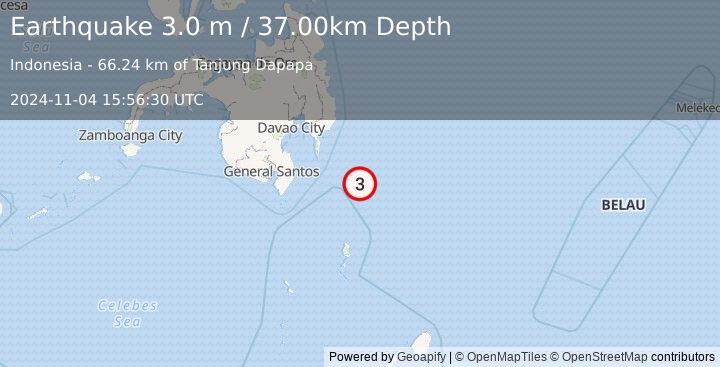 Earthquake PHILIPPINE ISLANDS REGION (3.0 m) (2024-11-04 15:56:30 UTC)