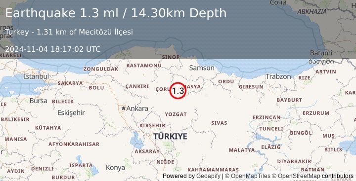 Earthquake CENTRAL TURKEY (1.3 ml) (2024-11-04 18:17:02 UTC)