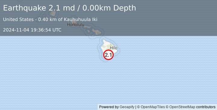 Earthquake ISLAND OF HAWAII, HAWAII (2.1 md) (2024-11-04 19:36:54 UTC)