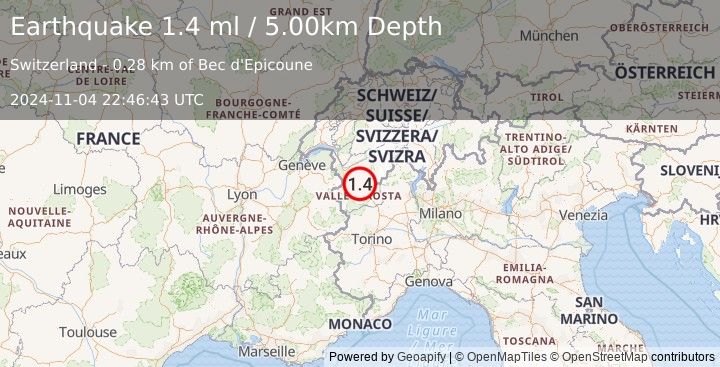 Earthquake NORTHERN ITALY (1.4 ml) (2024-11-04 22:46:43 UTC)