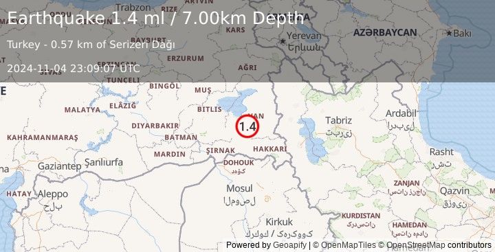 Earthquake EASTERN TURKEY (1.4 ml) (2024-11-04 23:09:07 UTC)