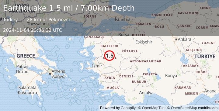 Earthquake WESTERN TURKEY (1.5 ml) (2024-11-04 23:36:32 UTC)