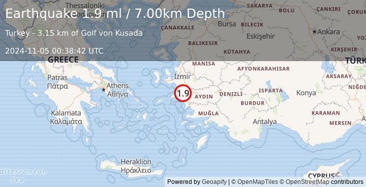 Earthquake WESTERN TURKEY (1.9 ml) (2024-11-05 00:38:42 UTC)