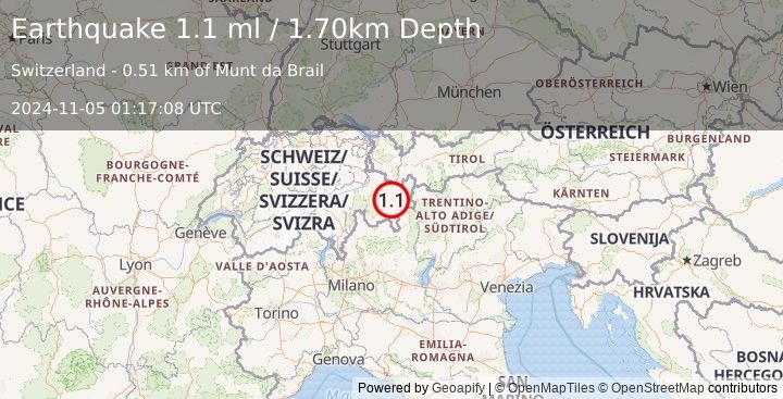 Earthquake SWITZERLAND (1.1 ml) (2024-11-05 01:17:08 UTC)