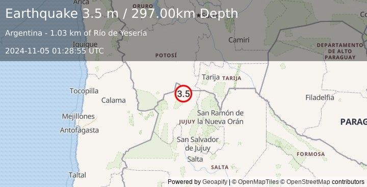 Earthquake JUJUY, ARGENTINA (3.5 m) (2024-11-05 01:28:55 UTC)