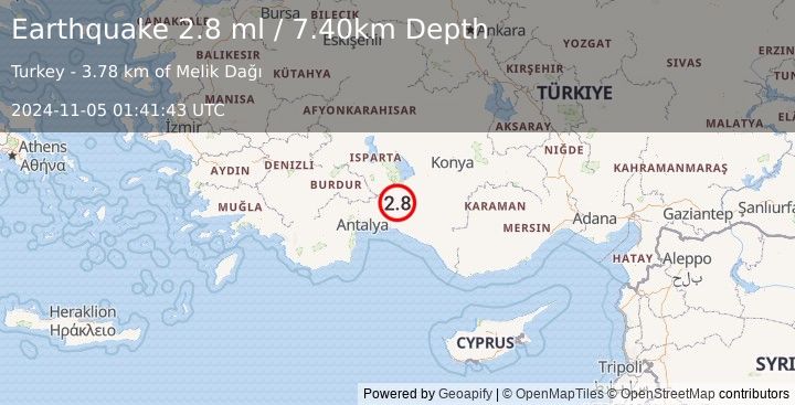 Earthquake WESTERN TURKEY (2.8 ml) (2024-11-05 01:41:43 UTC)