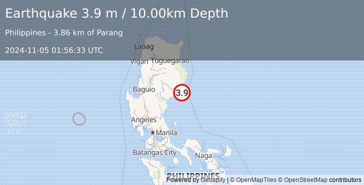 Earthquake LUZON, PHILIPPINES (3.9 m) (2024-11-05 01:56:33 UTC)