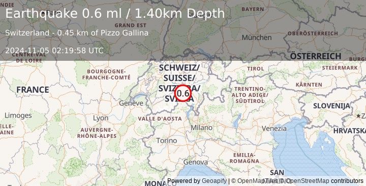 Earthquake SWITZERLAND (0.6 ml) (2024-11-05 02:19:58 UTC)