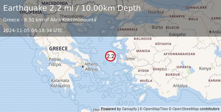 Earthquake AEGEAN SEA (2.2 ml) (2024-11-05 04:18:34 UTC)