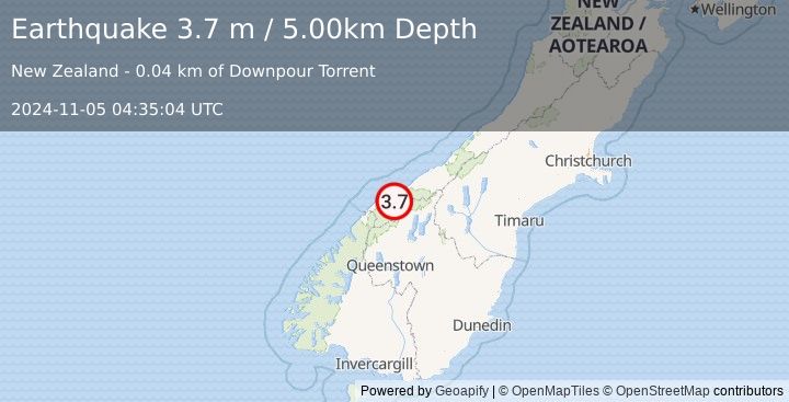 Earthquake SOUTH ISLAND OF NEW ZEALAND (3.7 m) (2024-11-05 04:35:04 UTC)