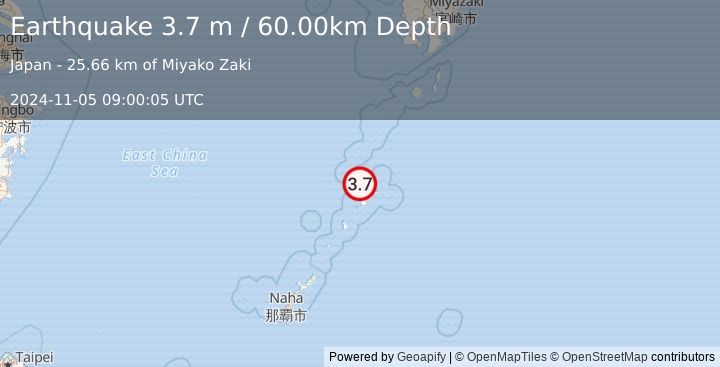 Earthquake RYUKYU ISLANDS, JAPAN (3.7 m) (2024-11-05 09:00:05 UTC)