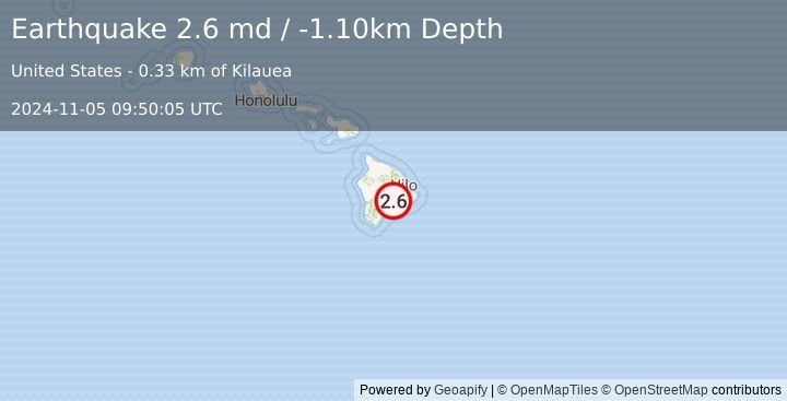 Earthquake ISLAND OF HAWAII, HAWAII (2.6 md) (2024-11-05 09:50:05 UTC)