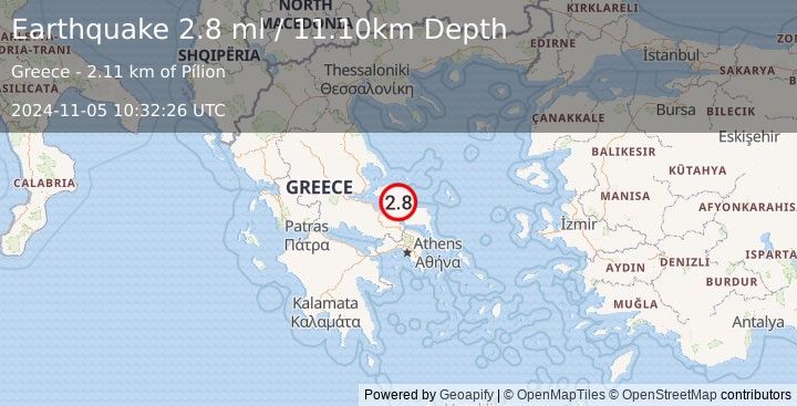 Earthquake GREECE (2.8 ml) (2024-11-05 10:32:26 UTC)